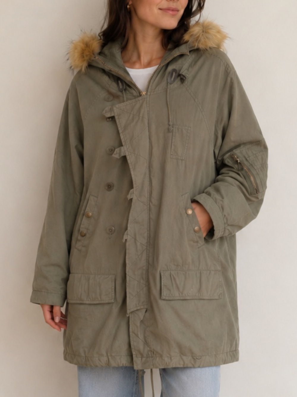 Capulet Olive Hooded Utility Parka Removable Fur & Liner Sz M